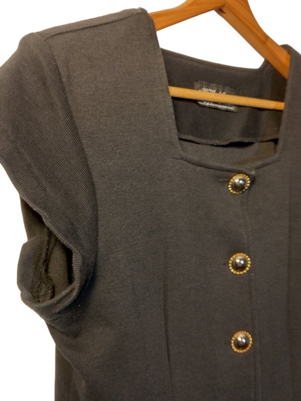 Vintage All That Jazz Dress 38 Bust Black Short Slv Silver Gold Button Retro - Picture 6 of 9